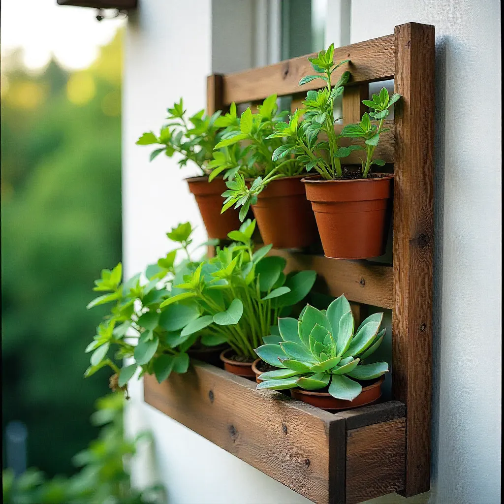 Vertical garden installation on balcony